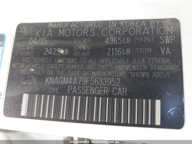 Photo 8 VIN: KNAGM4A79F5633952 - KIA OPTIMA 