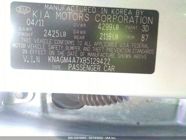 Photo 8 VIN: KNAGM4A7XB5129422 - KIA OPTIMA 