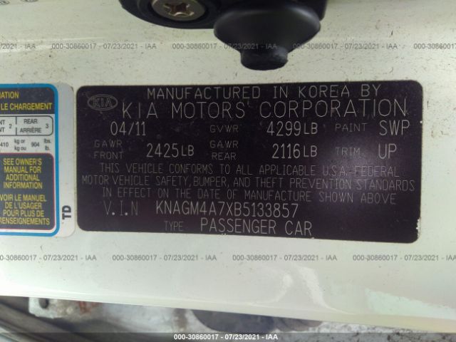 Photo 8 VIN: KNAGM4A7XB5133857 - KIA OPTIMA 