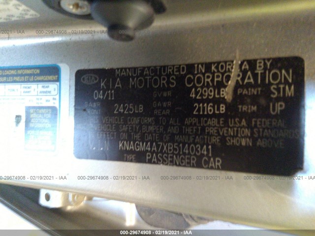 Photo 8 VIN: KNAGM4A7XB5140341 - KIA OPTIMA 