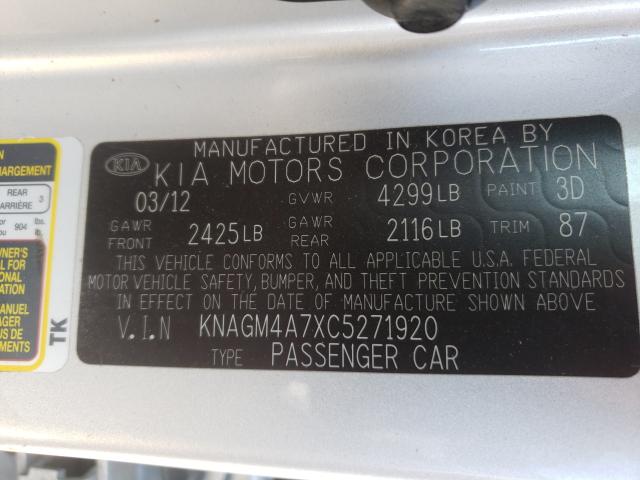 Photo 9 VIN: KNAGM4A7XC5271920 - KIA OPTIMA LX 