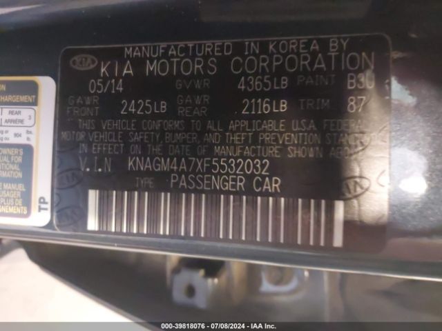 Photo 8 VIN: KNAGM4A7XF5532032 - KIA OPTIMA 