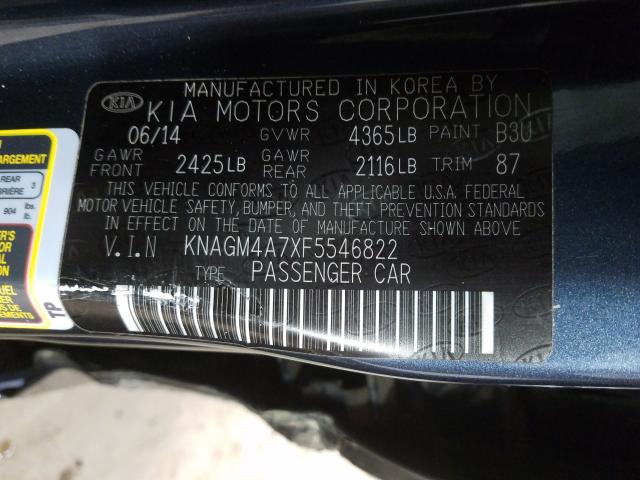 Photo 9 VIN: KNAGM4A7XF5546822 - KIA OPTIMA LX 