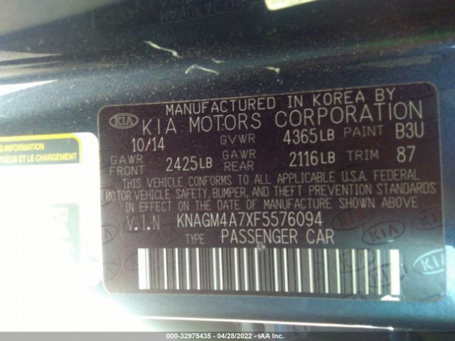 Photo 8 VIN: KNAGM4A7XF5576094 - KIA OPTIMA 