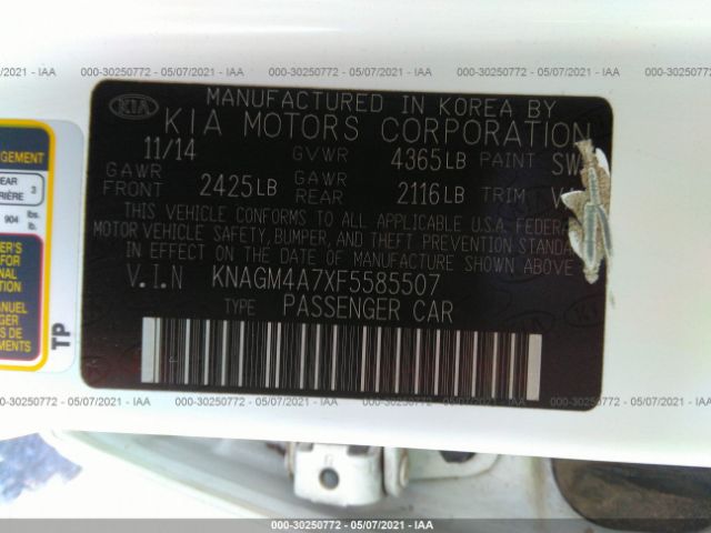 Photo 8 VIN: KNAGM4A7XF5585507 - KIA OPTIMA 