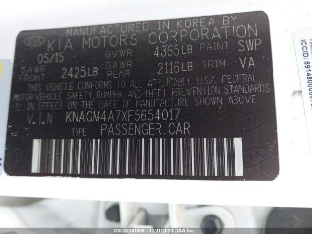 Photo 8 VIN: KNAGM4A7XF5654017 - KIA OPTIMA 