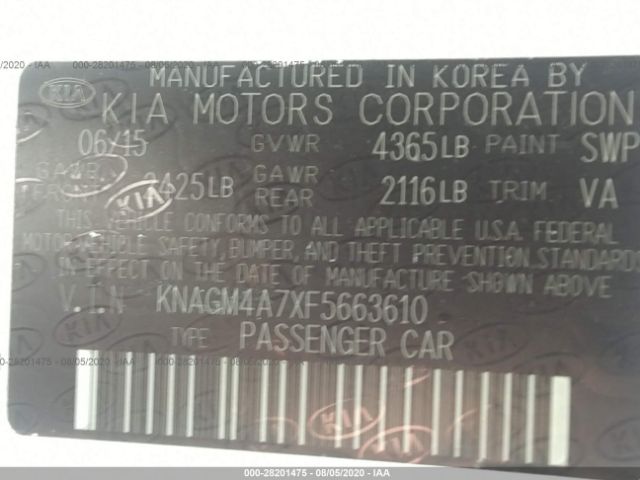 Photo 8 VIN: KNAGM4A7XF5663610 - KIA OPTIMA 