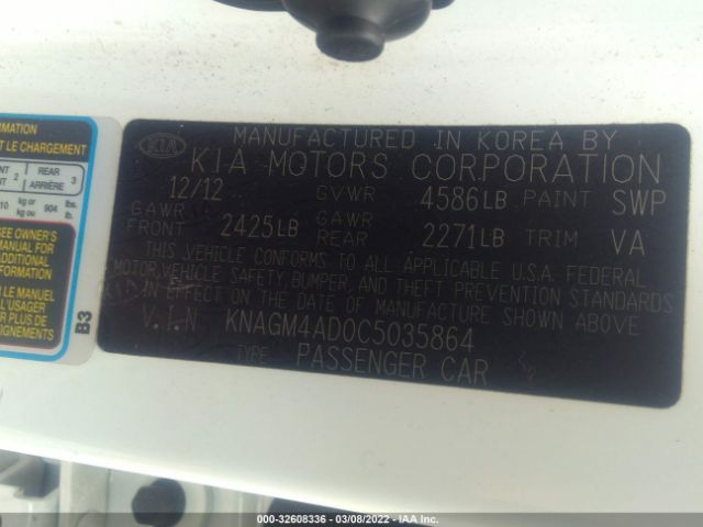 Photo 8 VIN: KNAGM4AD0C5035864 - KIA OPTIMA 