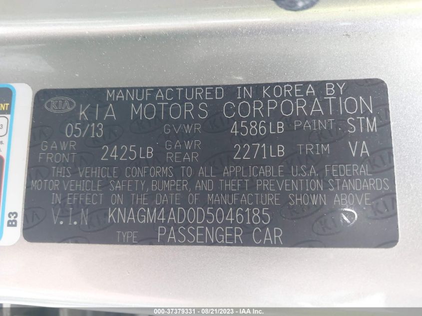 Photo 8 VIN: KNAGM4AD0D5046185 - KIA OPTIMA 