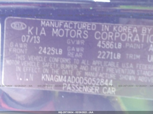 Photo 8 VIN: KNAGM4AD0D5052844 - KIA OPTIMA 