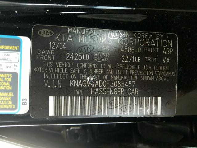 Photo 9 VIN: KNAGM4AD0F5085457 - KIA OPTIMA HYB 