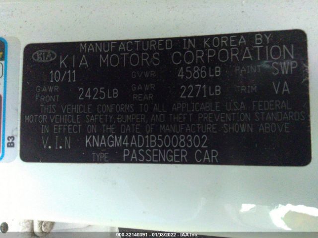 Photo 8 VIN: KNAGM4AD1B5008302 - KIA OPTIMA 