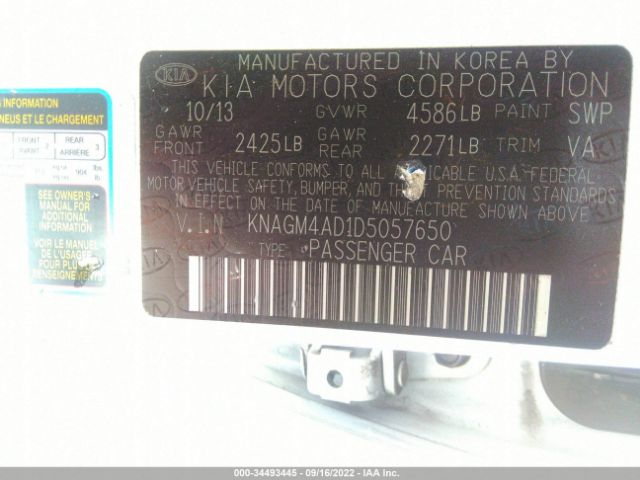 Photo 8 VIN: KNAGM4AD1D5057650 - KIA OPTIMA HYBRID 