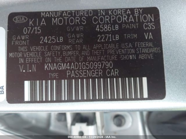 Photo 8 VIN: KNAGM4AD1G5099790 - KIA OPTIMA 