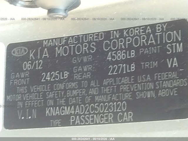 Photo 8 VIN: KNAGM4AD2C5023120 - KIA OPTIMA 