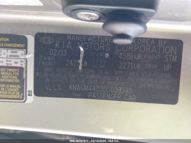 Photo 8 VIN: KNAGM4AD2D5039593 - KIA OPTIMA HYBRID 