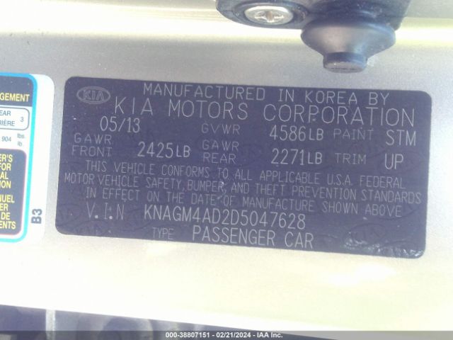 Photo 8 VIN: KNAGM4AD2D5047628 - KIA OPTIMA HYBRID 