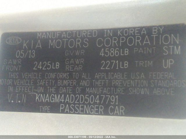 Photo 8 VIN: KNAGM4AD2D5047791 - KIA OPTIMA 