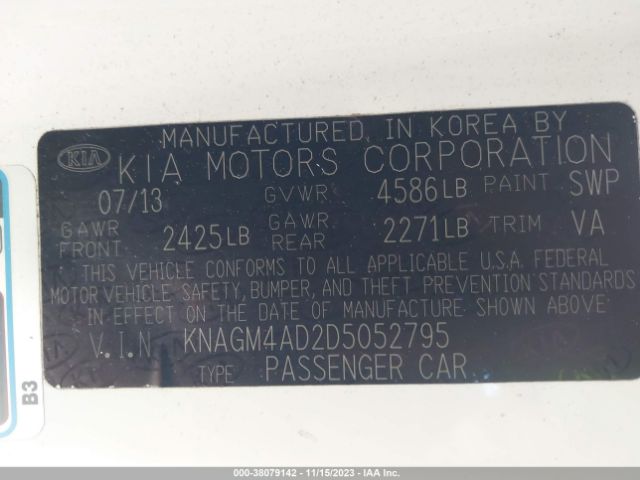 Photo 8 VIN: KNAGM4AD2D5052795 - KIA OPTIMA HYBRID 