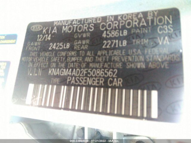 Photo 8 VIN: KNAGM4AD2F5086562 - KIA OPTIMA HYBRID 