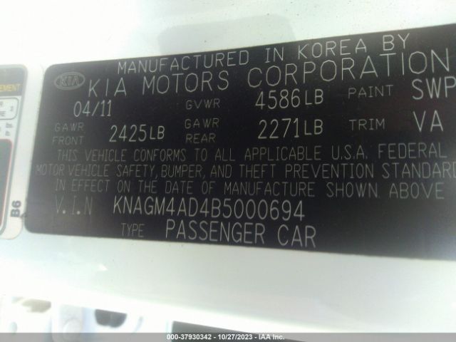 Photo 8 VIN: KNAGM4AD4B5000694 - KIA OPTIMA 