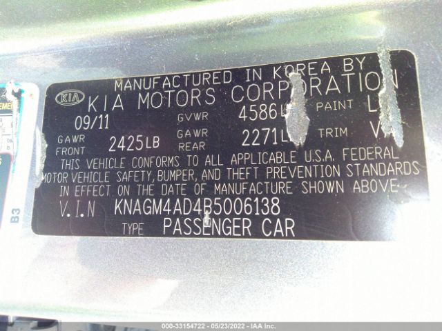 Photo 8 VIN: KNAGM4AD4B5006138 - KIA OPTIMA 