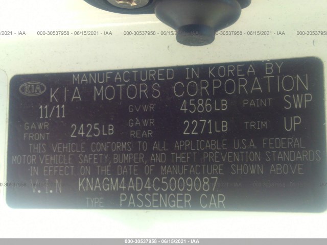 Photo 8 VIN: KNAGM4AD4C5009087 - KIA OPTIMA 