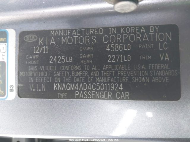 Photo 8 VIN: KNAGM4AD4C5011924 - KIA OPTIMA 