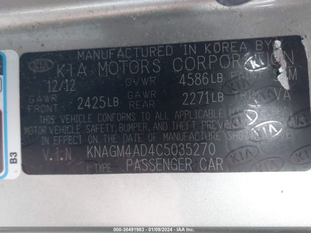 Photo 8 VIN: KNAGM4AD4C5035270 - KIA OPTIMA HYBRID 