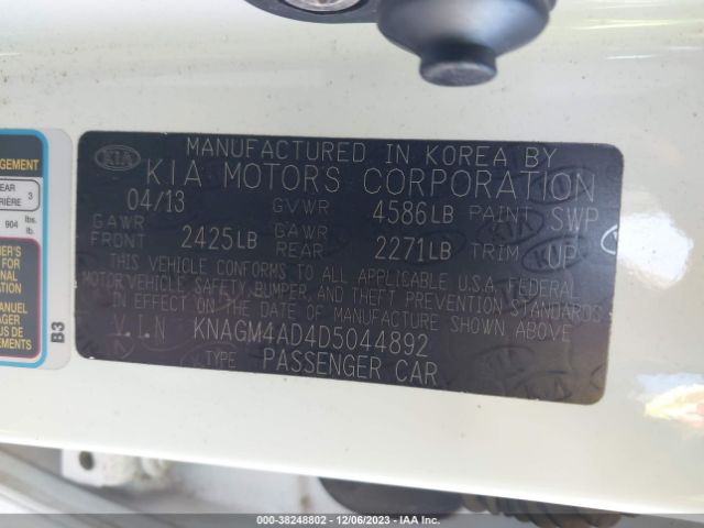 Photo 8 VIN: KNAGM4AD4D5044892 - KIA OPTIMA HYBRID 