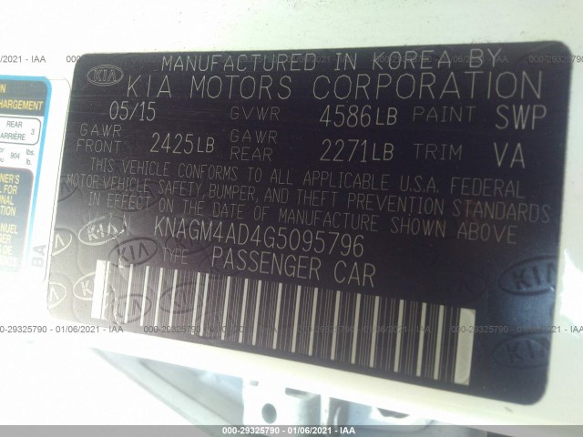 Photo 8 VIN: KNAGM4AD4G5095796 - KIA OPTIMA HYBRID 