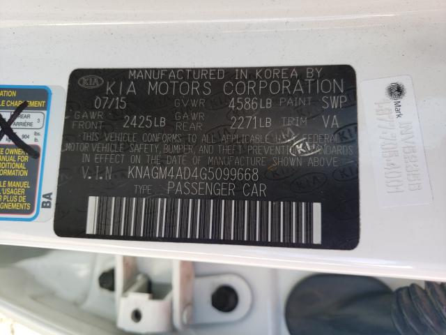 Photo 9 VIN: KNAGM4AD4G5099668 - KIA OPTIMA HYB 