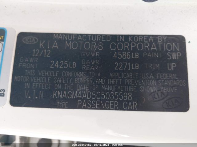 Photo 8 VIN: KNAGM4AD5C5035598 - KIA OPTIMA HYBRID 