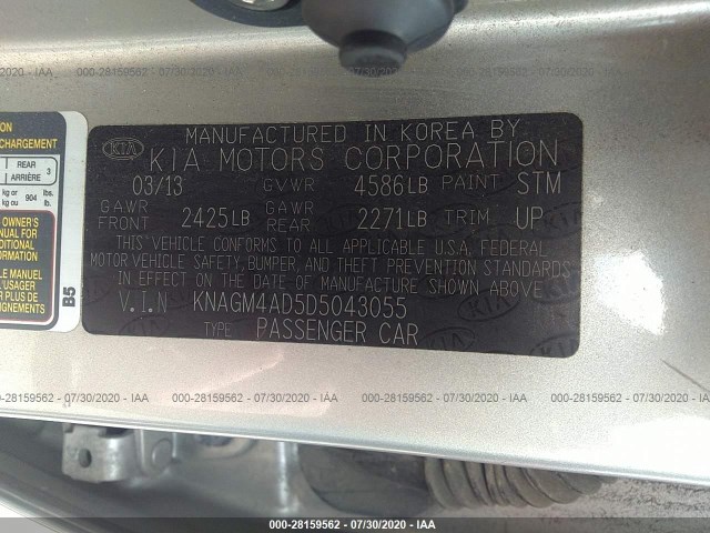 Photo 8 VIN: KNAGM4AD5D5043055 - KIA OPTIMA 