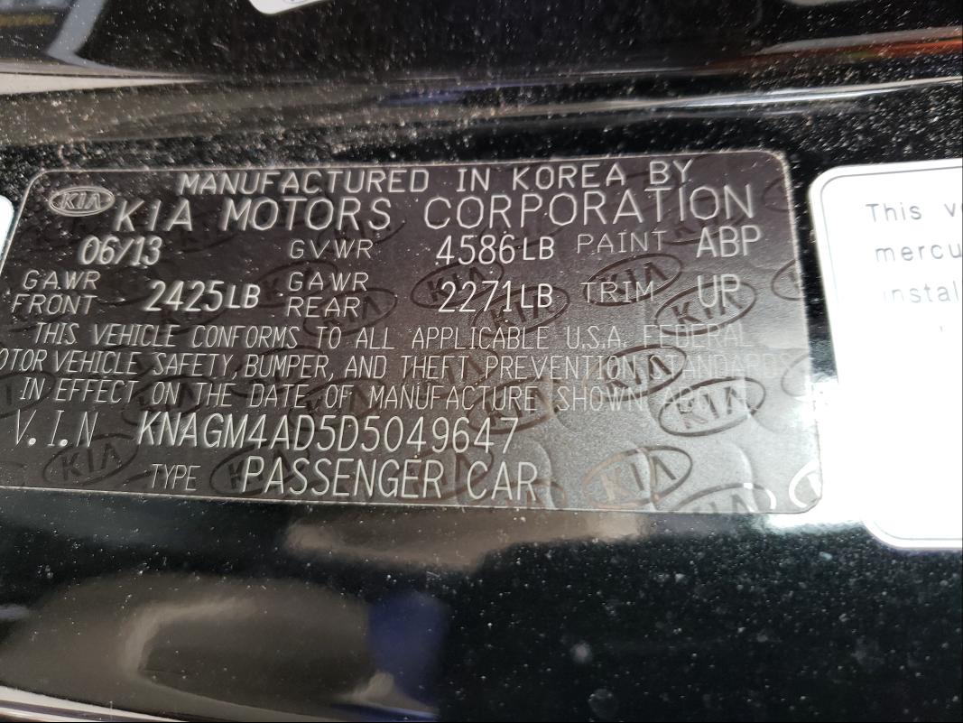 Photo 9 VIN: KNAGM4AD5D5049647 - KIA OPTIMA HYB 