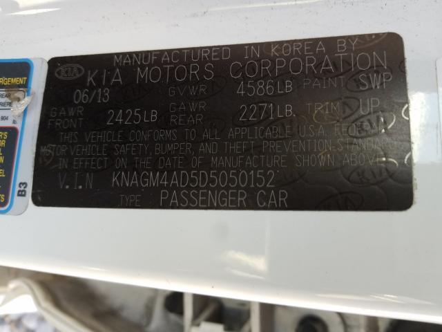 Photo 9 VIN: KNAGM4AD5D5050152 - KIA OPTIMA HYB 