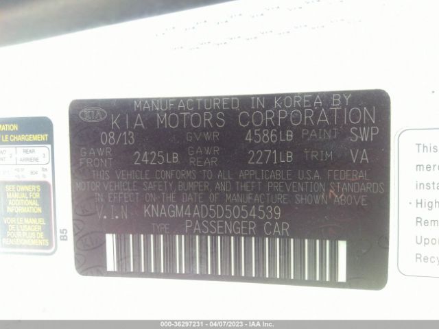 Photo 8 VIN: KNAGM4AD5D5054539 - KIA OPTIMA HYBRID 