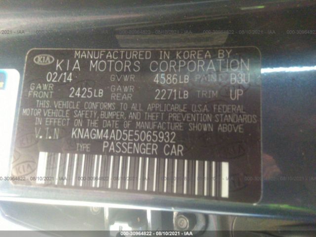 Photo 8 VIN: KNAGM4AD5E5065932 - KIA OPTIMA HYBRID 