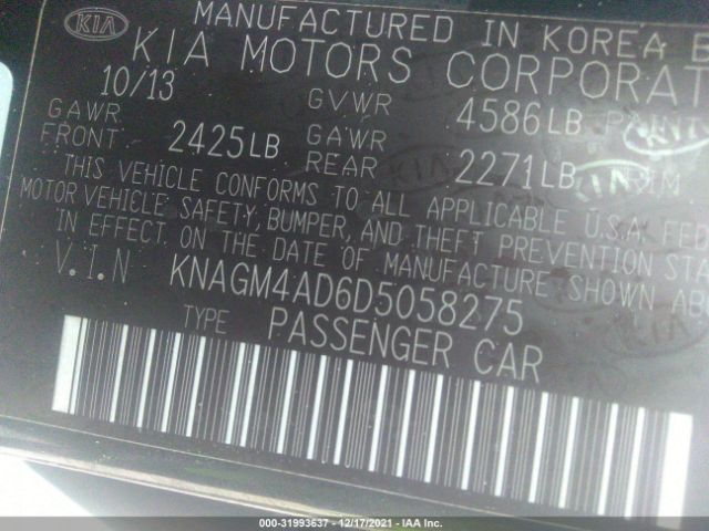 Photo 8 VIN: KNAGM4AD6D5058275 - KIA OPTIMA HYBRID 