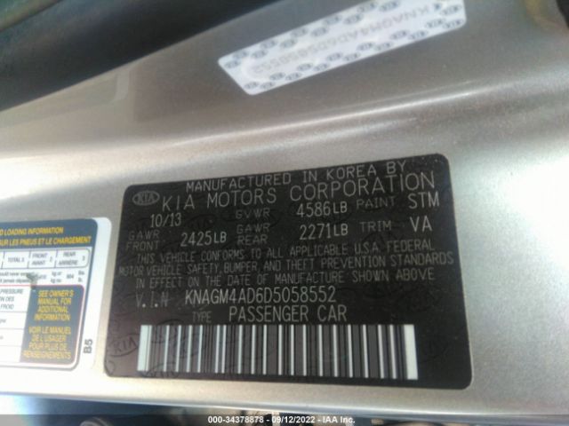 Photo 8 VIN: KNAGM4AD6D5058552 - KIA OPTIMA HYBRID 