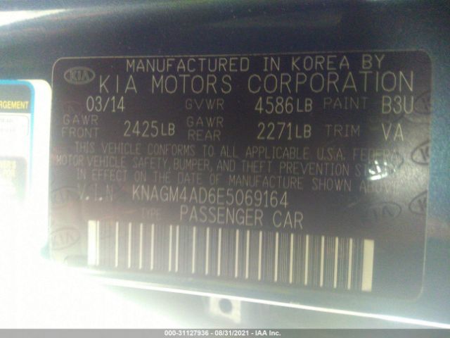 Photo 8 VIN: KNAGM4AD6E5069164 - KIA OPTIMA HYBRID 