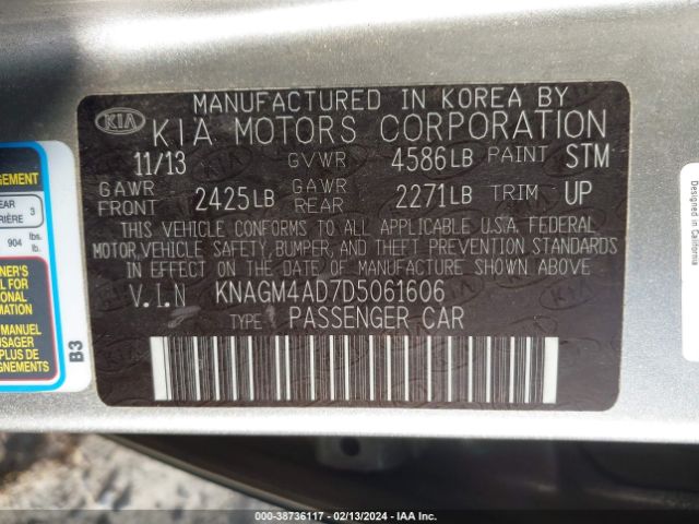 Photo 8 VIN: KNAGM4AD7D5061606 - KIA OPTIMA HYBRID 