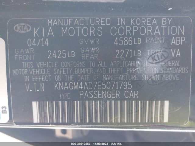 Photo 8 VIN: KNAGM4AD7E5071795 - KIA OPTIMA 