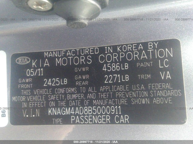 Photo 8 VIN: KNAGM4AD8B5000911 - KIA OPTIMA 