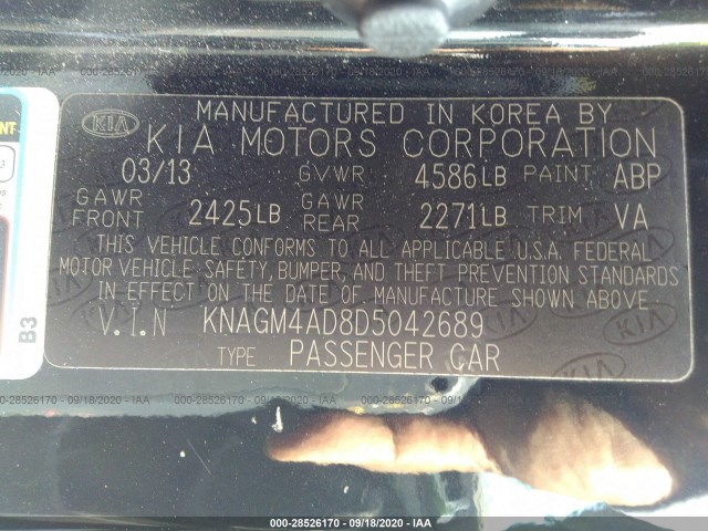 Photo 8 VIN: KNAGM4AD8D5042689 - KIA OPTIMA 