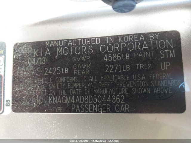 Photo 8 VIN: KNAGM4AD8D5044362 - KIA OPTIMA 