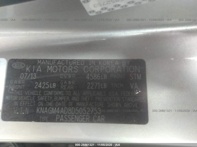 Photo 8 VIN: KNAGM4AD8D5052753 - KIA OPTIMA HYBRID 