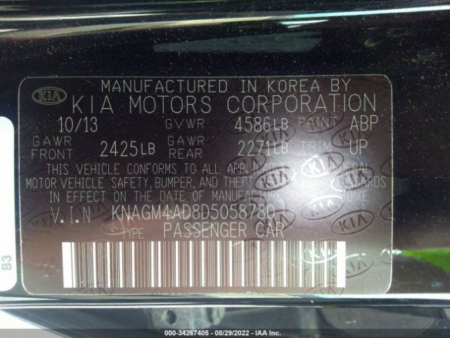 Photo 8 VIN: KNAGM4AD8D5058780 - KIA OPTIMA HYBRID 