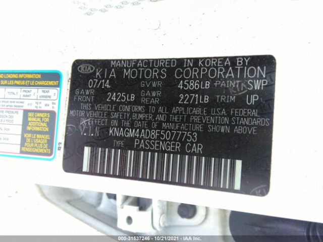 Photo 8 VIN: KNAGM4AD8F5077753 - KIA OPTIMA HYBRID 