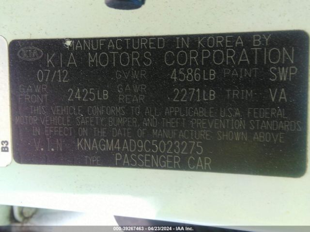 Photo 8 VIN: KNAGM4AD9C5023275 - KIA OPTIMA HYBRID 